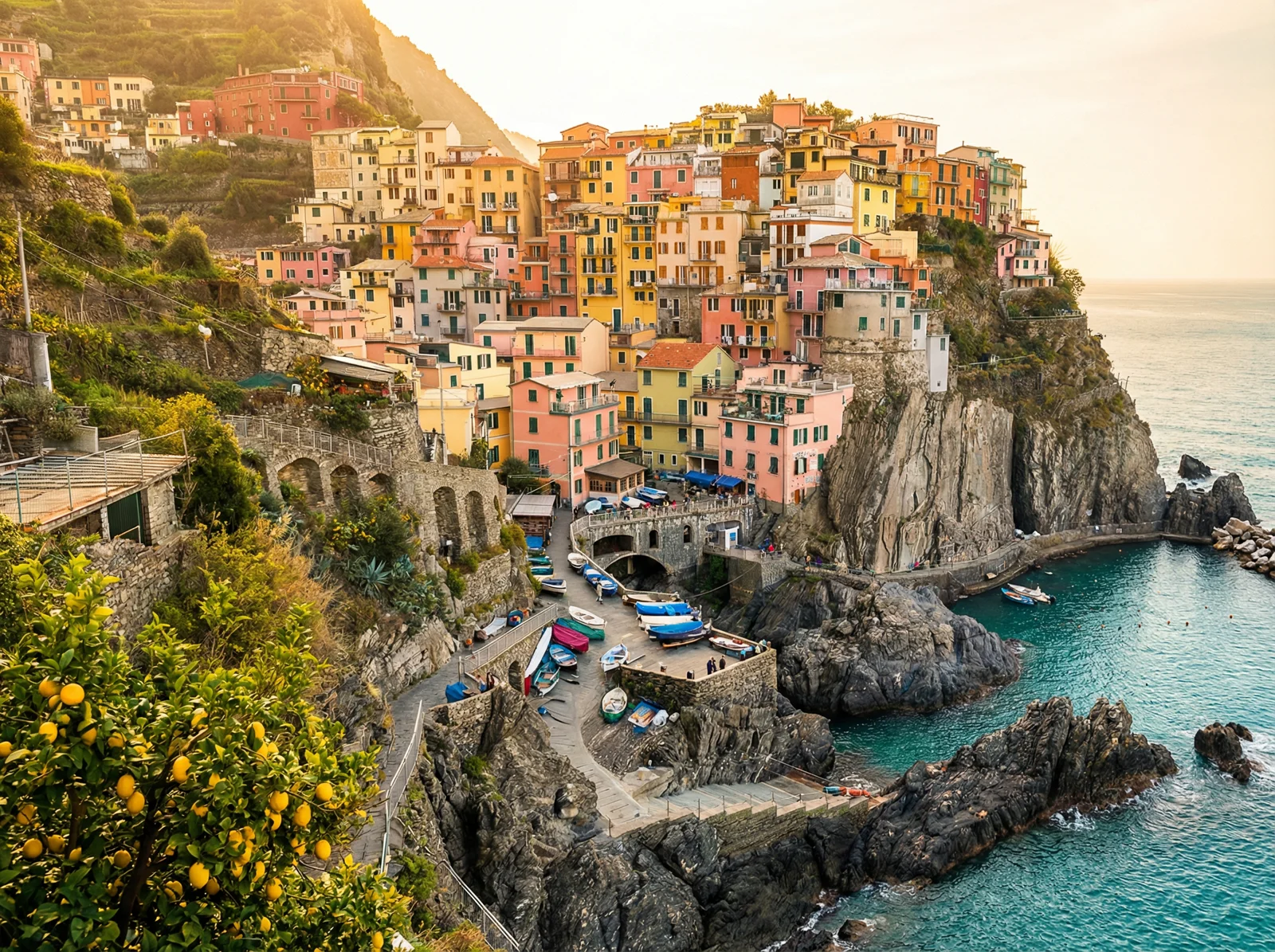 Amalfi Coast, Italy — colorful clifftop village with fishing boats in the harbor